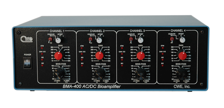 BMA-400 AC/DC low-noise 4-channel extracellular bioamplifier